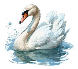 Strong white painting in water: beautiful and relaxing, with white feathers and sensitive eyes. illustrated Vector on white background