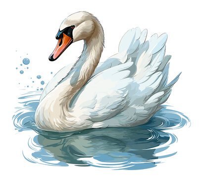 Strong white painting in water: beautiful and relaxing, with white feathers and sensitive eyes. illustrated Vector on white background
