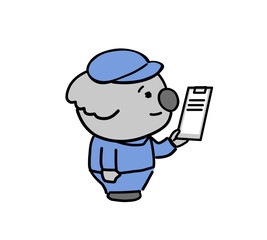 クリップボードを持って立っているコアラのキャラクター