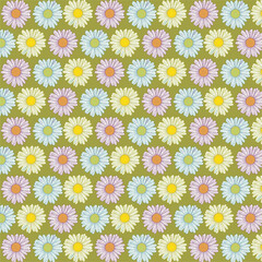 Seamless pattern with doodle hand drawn daisy flower on white background vector illustration.