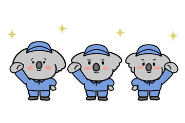 作業服を着てガッツポーズをするコアラのキャラクター