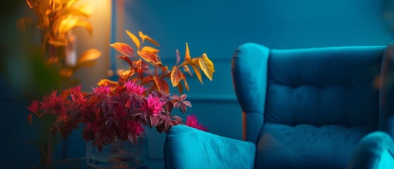 Naklejka na ściany i meble Cozy Home Interior with Warm Light and Plants