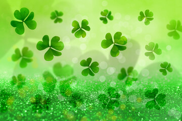 St. Patrick's Day celebration. Clover leaves on green background