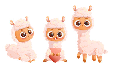 Cute Llama alpaca animals. Isolated funny cartoon character. Vector illustration. © Ludmila