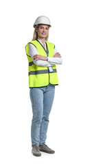 Engineer with hard hat and badge on white background