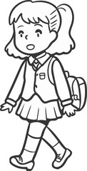 sketch of a child with a backpack, cute girl wear uniform cartoon illustration