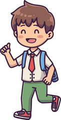 illustration of a happy boy with a backpack, cartoon vector illustration