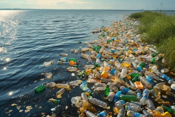 Plastic Tide: Water Pollution's Shoreline Assault on Grassy Coast.