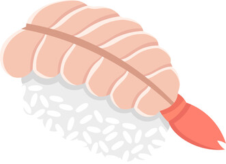 illustration of a Japanese food icon, sushi rice balls with fresh sliced shrimp meat