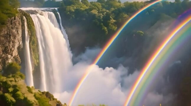 nature with waterfall and rainbow