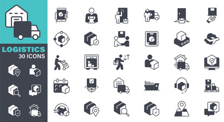 Logistics Delivery Icons set. Solid icon collection. Vector graphic elements, Icon Symbol, Business, Shipping, Truck, Business, Buying, Box - Container