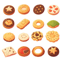 Various types of assorted cookies, cookies, valentine, sweets, baked goods, confectionery, confectionery, illustration, illustration, material