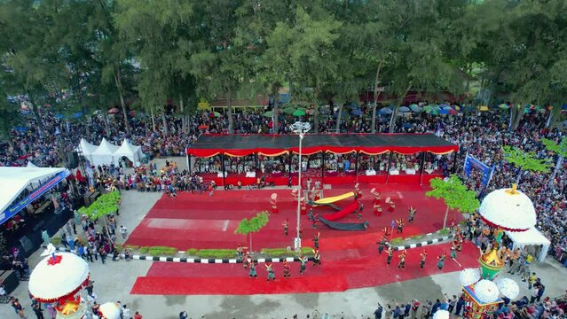 Aerial View Hoyak Tabuik is one of the annual traditions in the Pariaman community. Pariaman, West Sumatra, Indonesia.