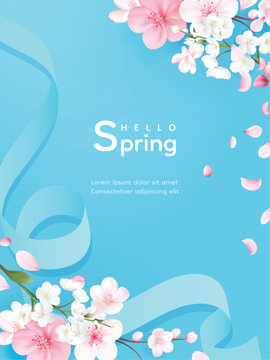 Fototapeta Hello spring vector background with flowers