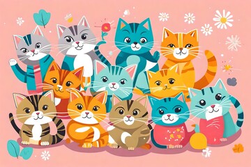 Infuse warmth into kids' surroundings with our wide banner or poster featuring cartoon kittens characters as friends, sharing moments of happy playtime.