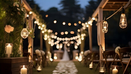 Outdoor string light bulbs for wedding decoration - obrazy, fototapety, plakaty
