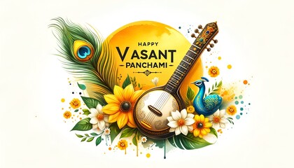 Watercolor painting style illustration for vasant panchami. 