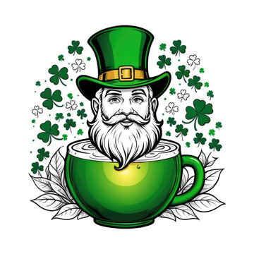 Leprechaun, with beard in gentleman hat for Saint Patrick Day, isolated