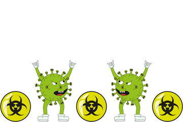 Frame from Biohazard symbol and Virus Character  isolated white background. Design Biology banner with copy space can used web medecine design and social media poster. Vector illustration. EPS 10