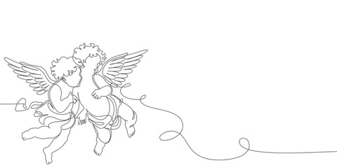 Cute cupid angel one line drawing vector illustration.