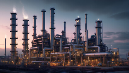 Obraz premium Oil Refinery with holographic translucent effect high detailed super realistic quality