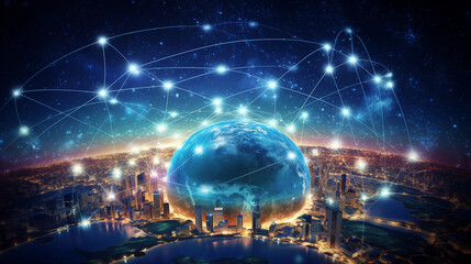 Obraz premium Global network background plasma lump energy Radiant rays with flickering particles Science and Technology Global Network and Global Telecommunications Cryptocurrency and Blockchain and IoT