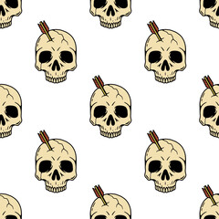 SKULL WITH ARROW ICON SEAMLESS PATTERN COLOR WHITE BACKGROUND