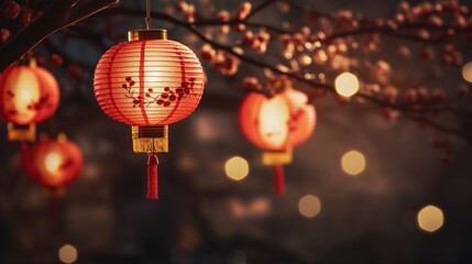 Chinese lunar with bokeh city light at night during new year festival. Chinese new year celebration banner background. Generative AI