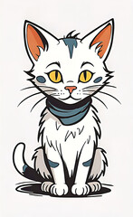 Fototapeta premium vector illustration, flat logo of cute cat vector icon, primitive childish doodle isolated on white background, favorite pets,