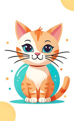 vector illustration, flat logo of cute cat vector icon, primitive childish doodle isolated on white background, favorite pets,