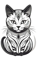 Fototapeta premium vector illustration, flat logo of cute black cat vector icon, primitive childish doodle isolated on white background, favorite pets,