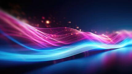 Fototapeta na wymiar Futuristic abstract background with gold, pink, and blue neon wave lines moving at high speed, accompanied by bokeh lights, Ai Generated