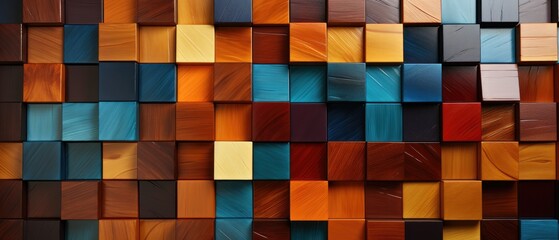 An abstract mosaic tile wall texture with brown wooden glazed glossy deco glamour and geometric shapes, Ai Generated.