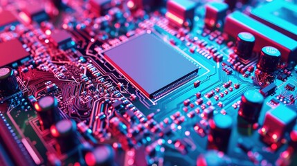 Abstract circuitry in cyberspace, a close-up view of a computer chip, Ai Generated