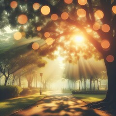 Abstract natural bokeh sunlight background tree