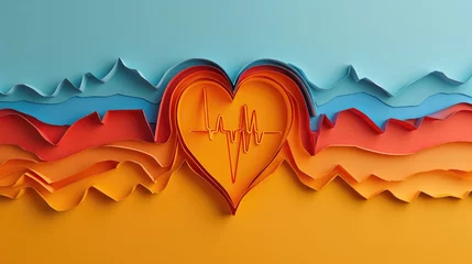 Fotobehang Intricate papercraft depicting a heartbeat with an internal pulse, Ai Generated © Crazy Juke