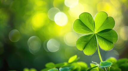 Capture the essence of luck with a clover leaf set against a sparkling bokeh backdrop, a sign of good fortune. Ai Generated.