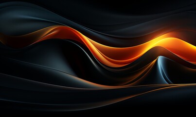 3d rendering of abstract wavy black and orange background