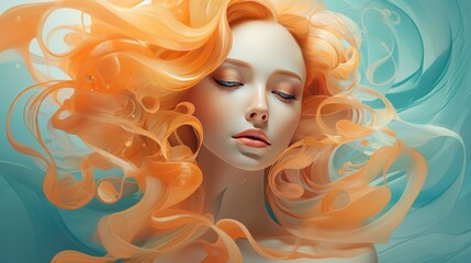 Beautiful girl with orange hair. Portrait of a beautiful woman with creative make-up and hairstyle