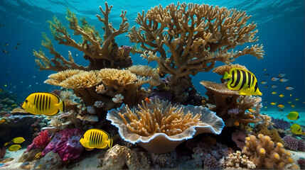 Fototapeta premium Underwater coral reefs with colorful tropical fishes