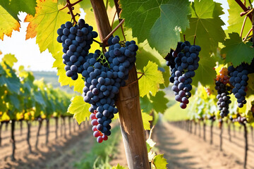 Grapes on vine growing in vineyard