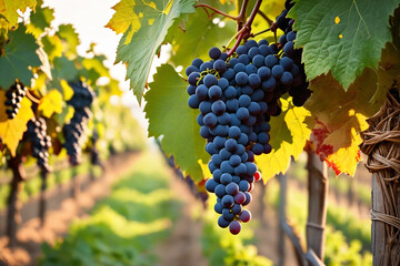 Grapes on vine growing in vineyard