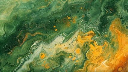 Ethereal Marble Waves in Vibrant Green, Yellow, Orange, and Red Hues - Created using Generative AI