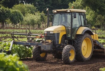 tractor in meadow with summer flowers mowing grass under blue sky in the netherlands in dutch province of utrecht