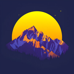 A logo illustration of a purple mountain on a yellow background. Created with generative AI.