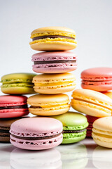 Macaroons stacked on white background