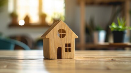 Cute wooden house model on a table 