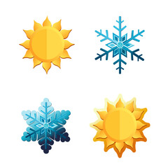 Summer sun and winter snowflake vector icons. Flat Symbol of weather and outside temperature.