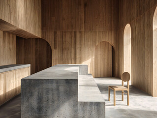 Minimalist Concrete Architecture, Modern Interior Design with Dark Abstract Elements