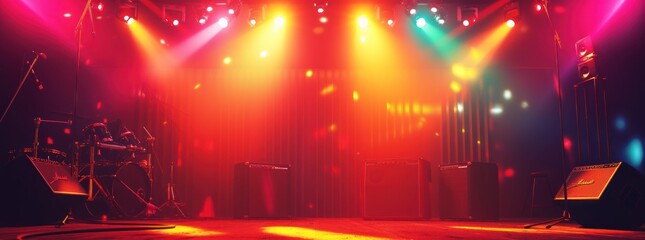 Sound studio scene with colorful lighting concert stage background - obrazy, fototapety, plakaty